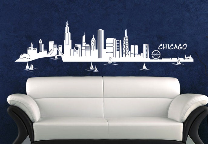 Chicago skyline wall decal landscape  (Z955)