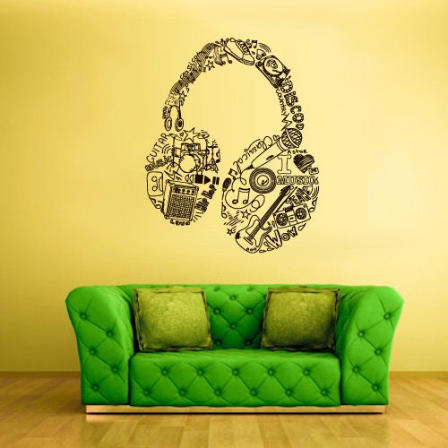 Doodle Headphones Wall Decal Music decor rvz2455