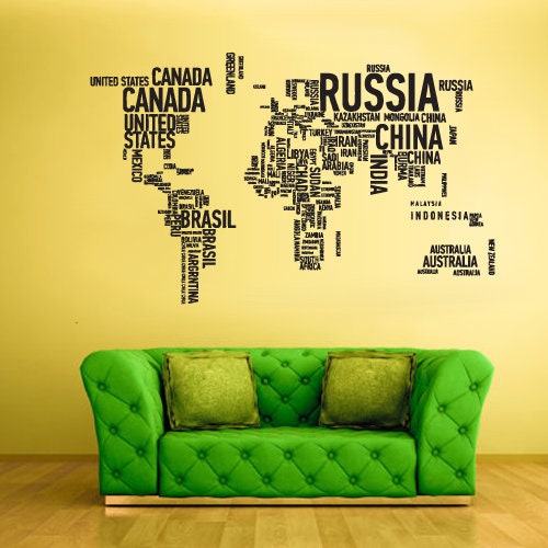 world map wall decal from country names Z1712