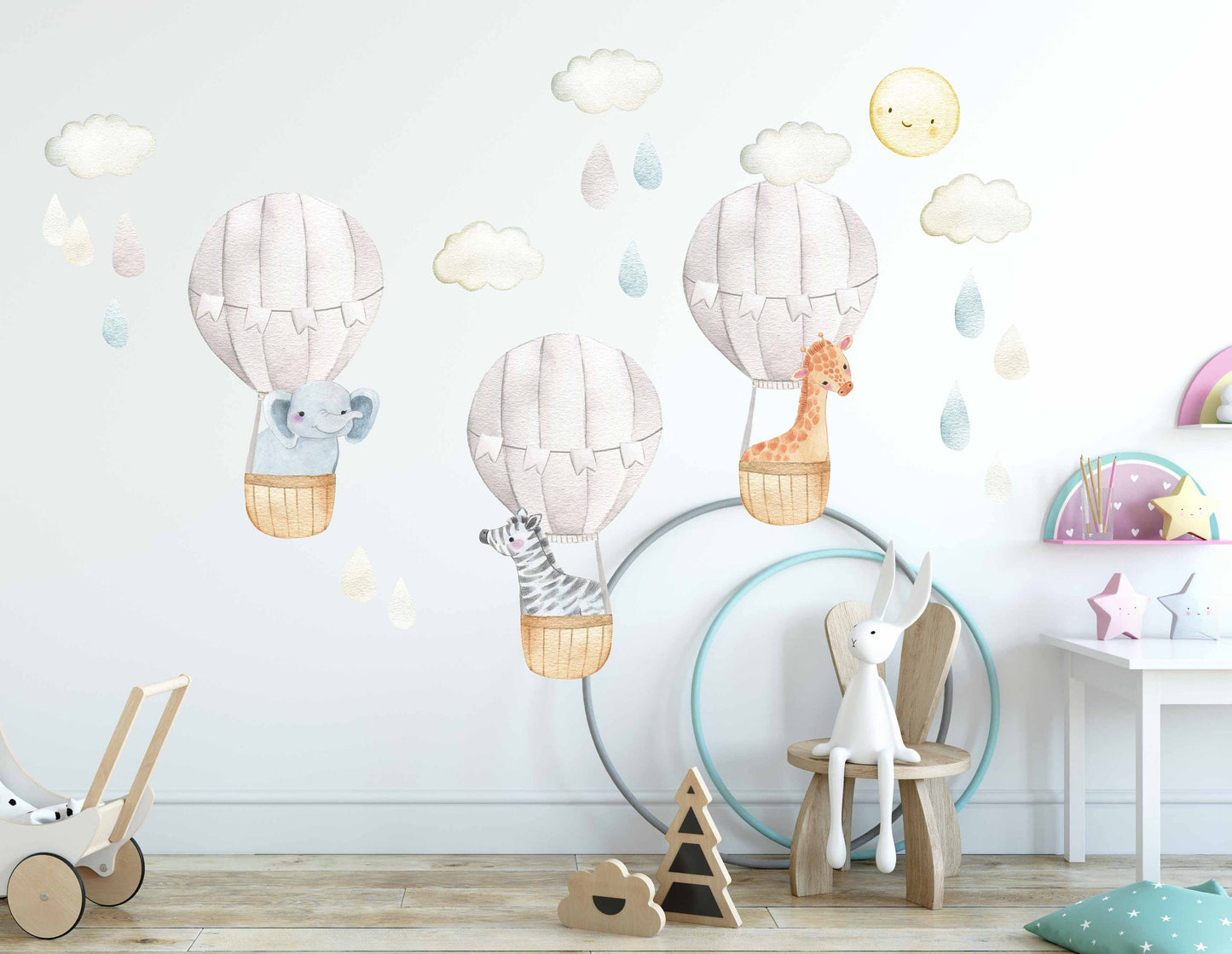 Hot air Balloons Nursery decals Wall Stickers for Kids Jungle Safari Animals Gray