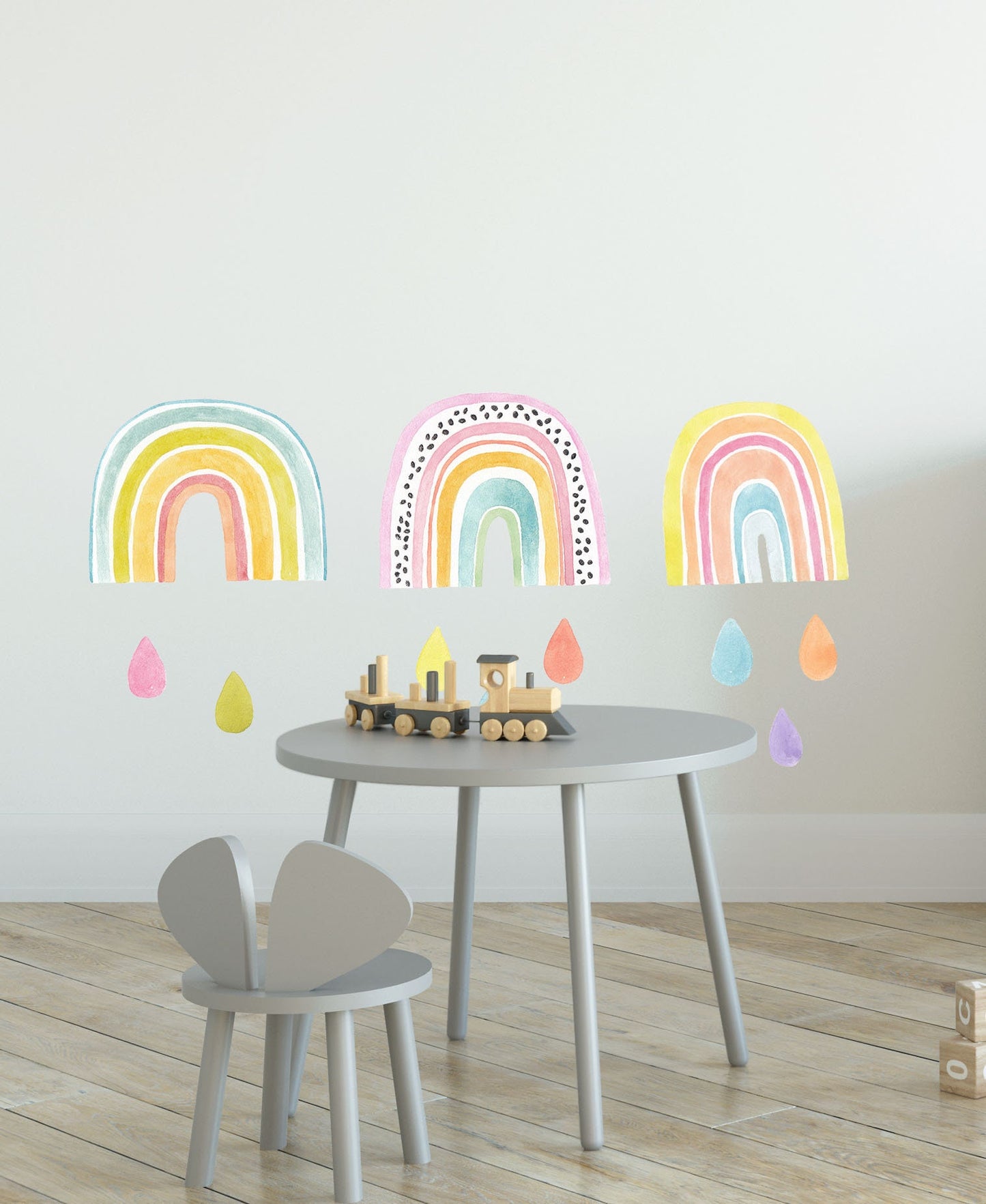 Rainbow wall decals Raindrops stickers Watercolor,  LF007