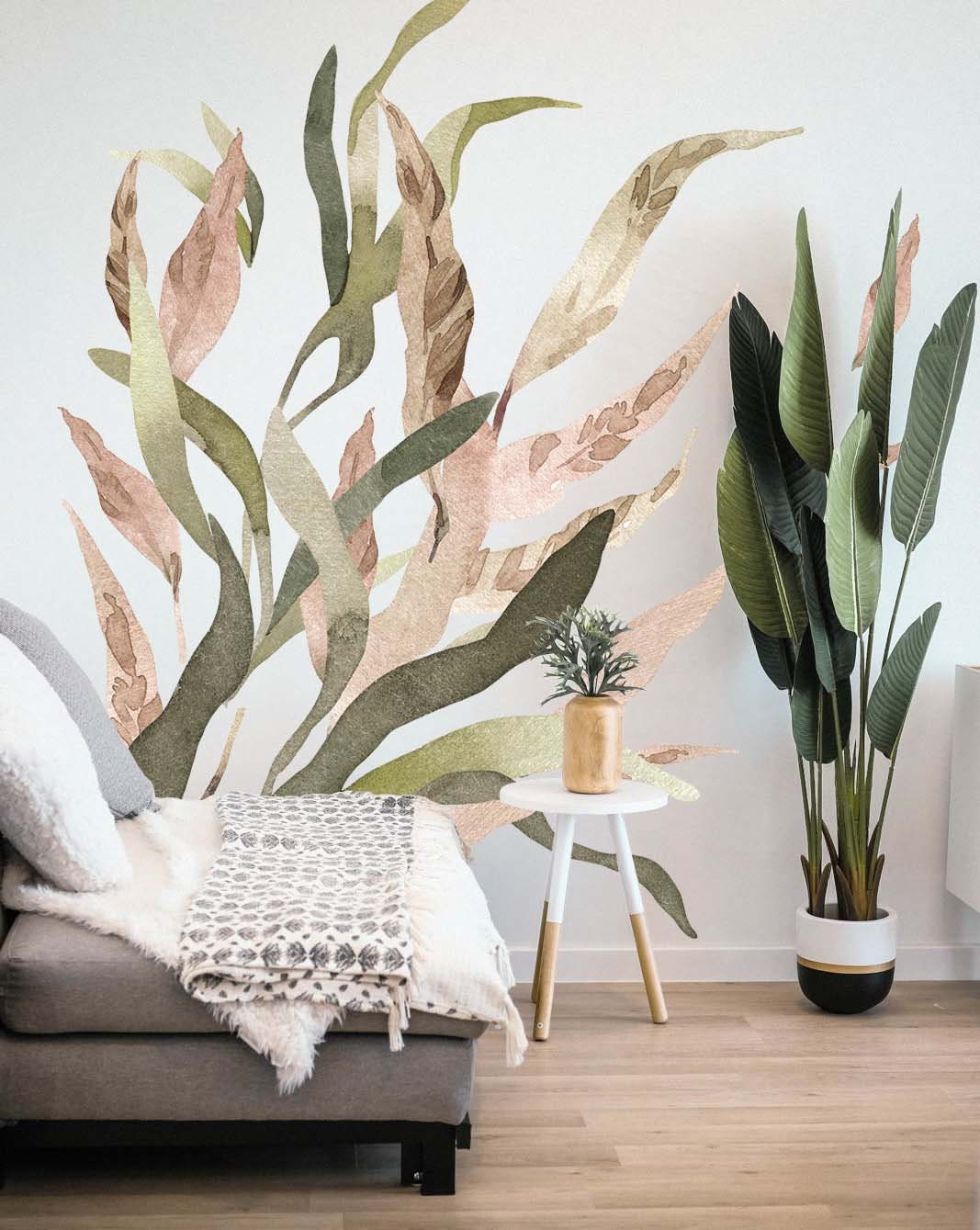 Greenery Boho Wall Decals Stickers Large Leaves, LF011
