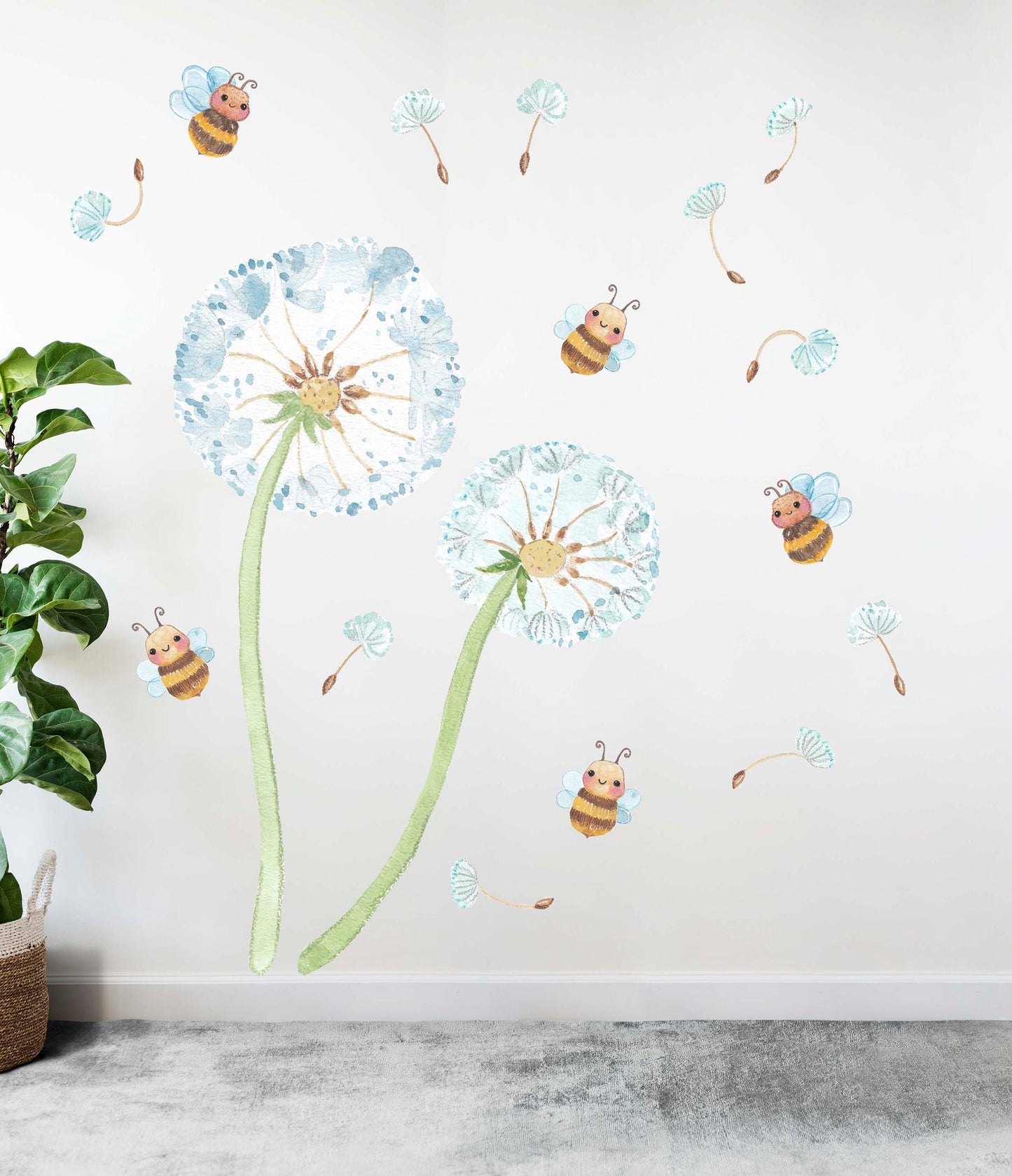 Fabric Wall Decal Dandelion Nursery Watercolour Kids Room Decor Bee, LF027