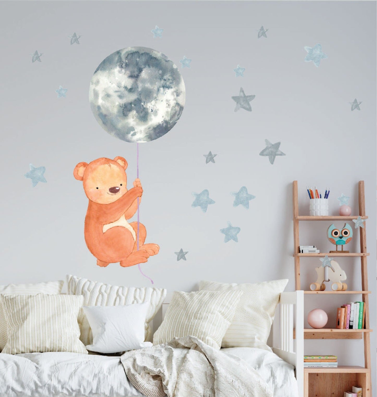 Bear Wall Decal Moon Stars Stickers, LF033