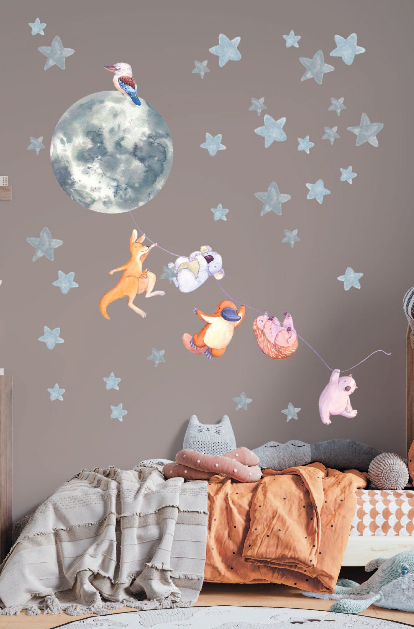 Australian Animals Nursery Decals Aussie Wall Stickers Moon Stars, LF039