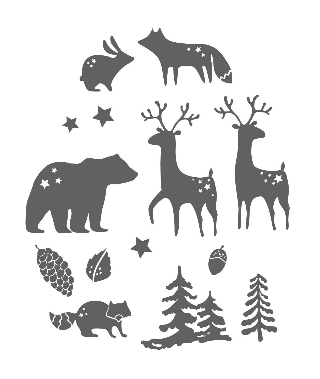 Woodland Wall Decals animals Forest Bear Deer Fox Pine Stickers, LF085