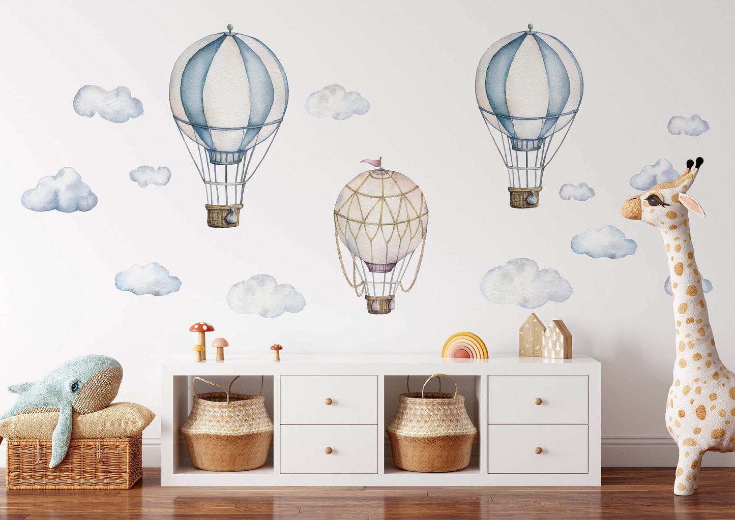 Retro Hot Air Balloons Wall Decals Vintage Color Clouds Stickers, LF089