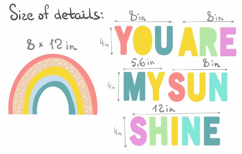 Rainbow Wall Decals You Are My Sun Color Stickers, LF092