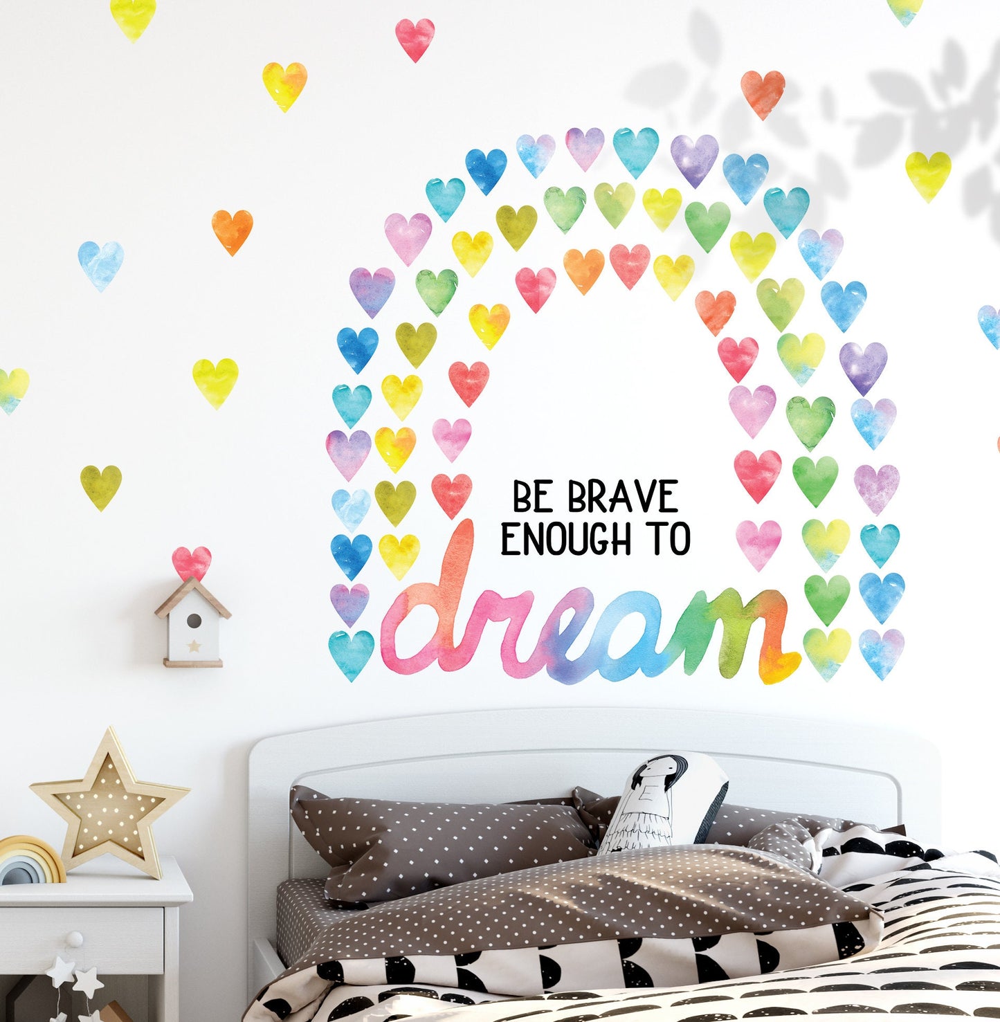 Be Brave to Dream Wall Decal Color Rainbow Heart Sticker, LF104