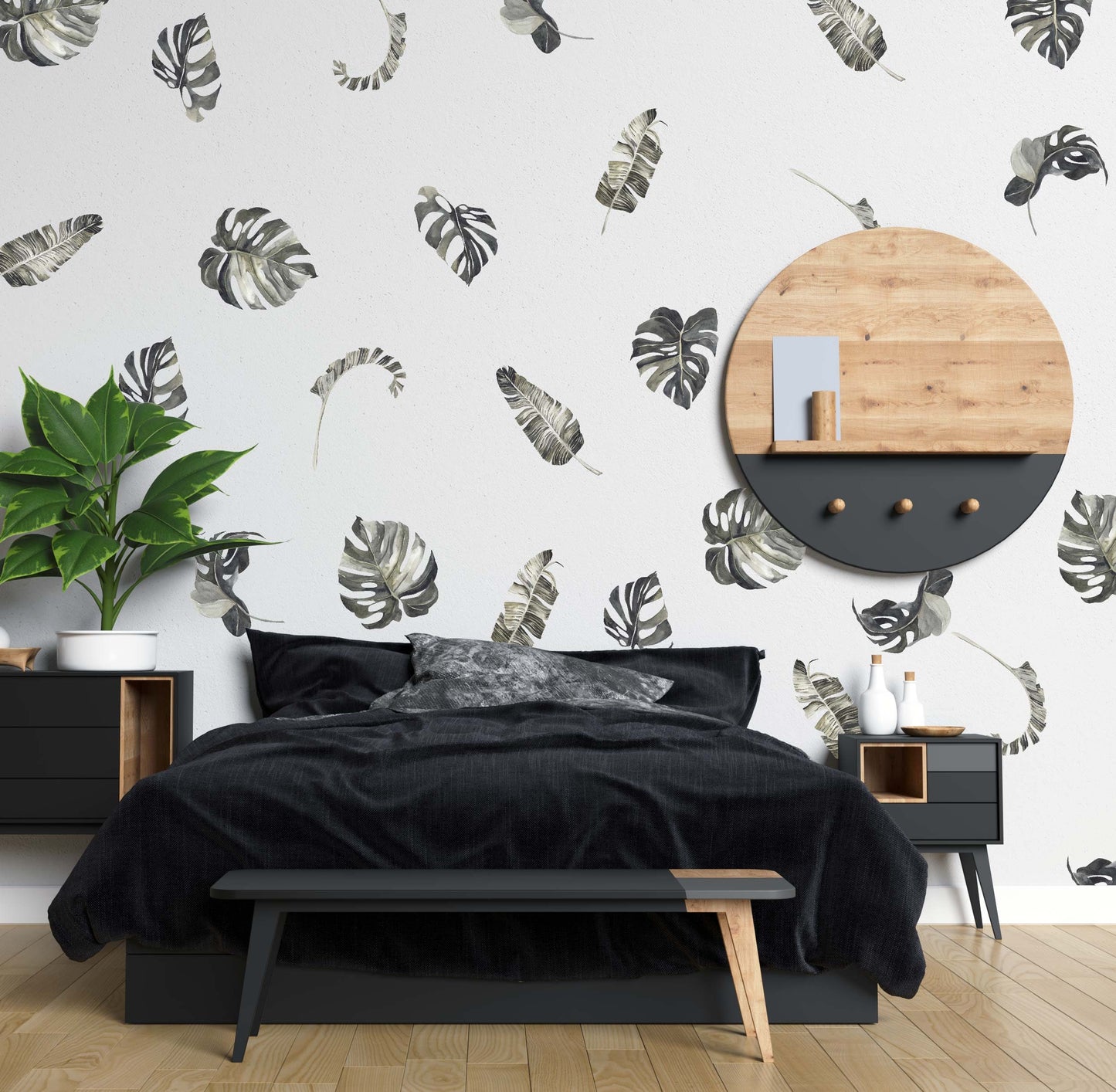 Palm Leaves Wall Decals Banana Greenery Tropical Sticker, LF155