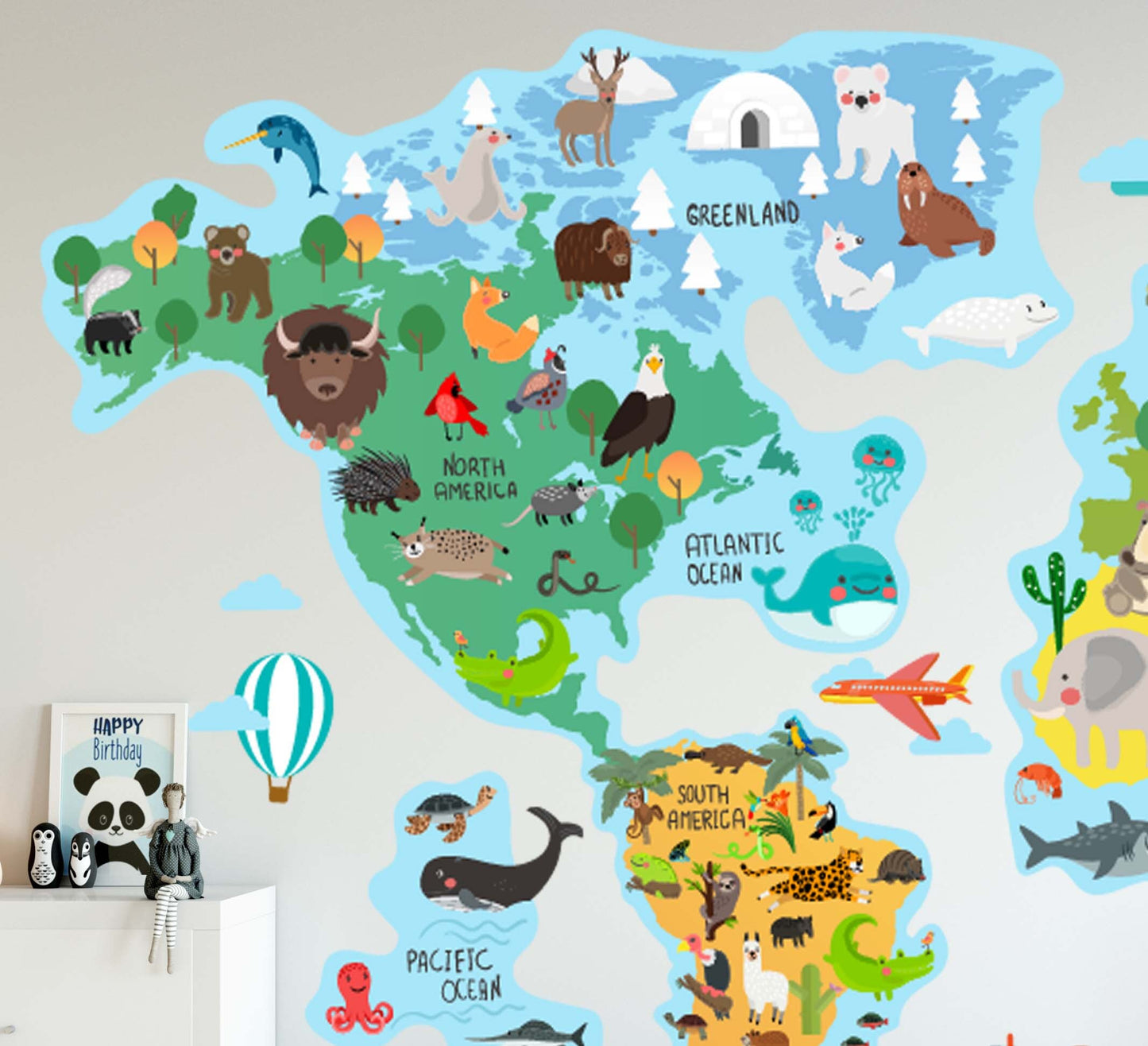 World Map wall decal  Sticker Animals, LF181
