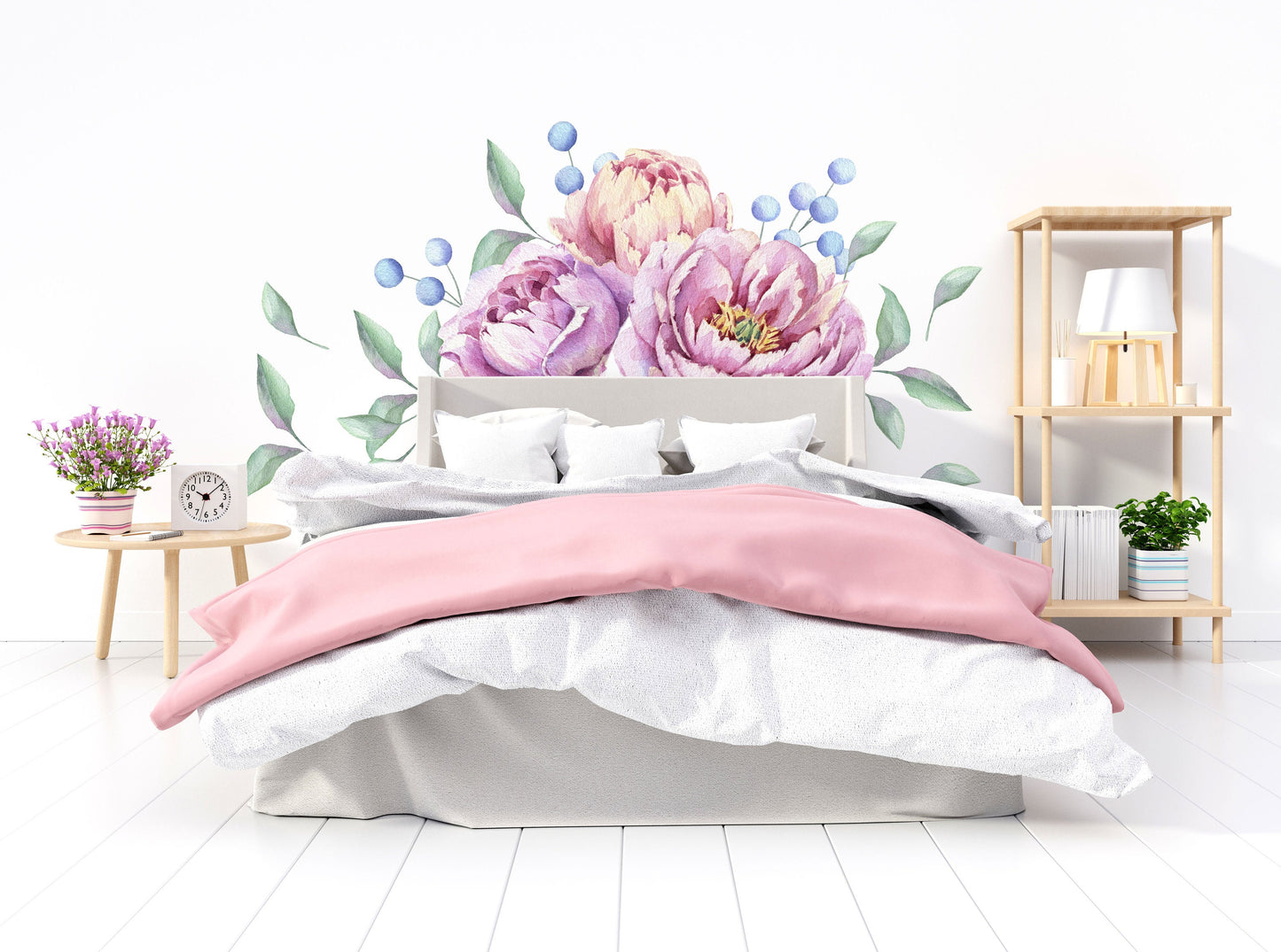 Peony Wall Decal Large Pink Rose Flowers Stickers, LF196