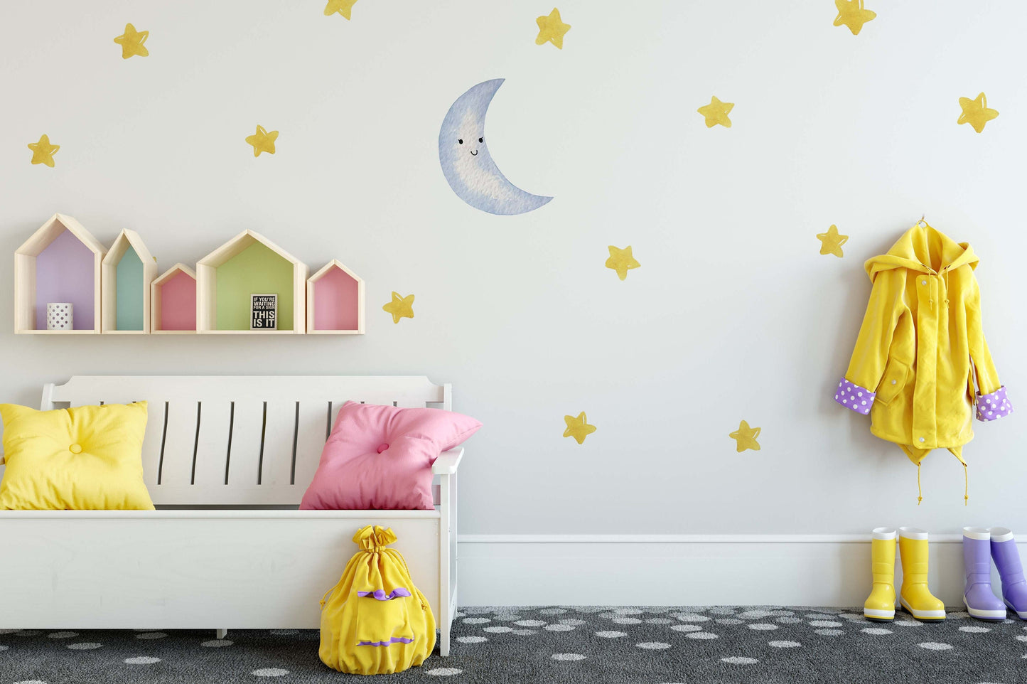 Star Wall Decals Moon Stickers Yellow, LF206