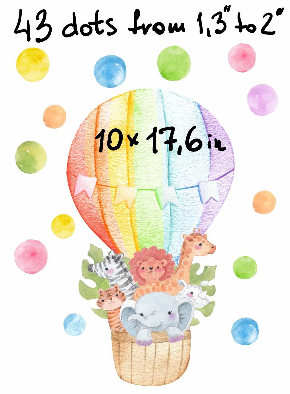 Hot Air Balloon Wall Decal Polka Dots Safari Animals Jungle Stickers, LF216