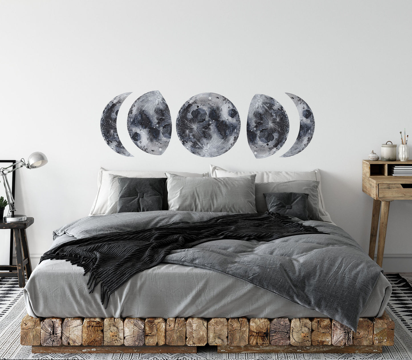 Moon Phases Wall Decals Gray Stickers,  LF218