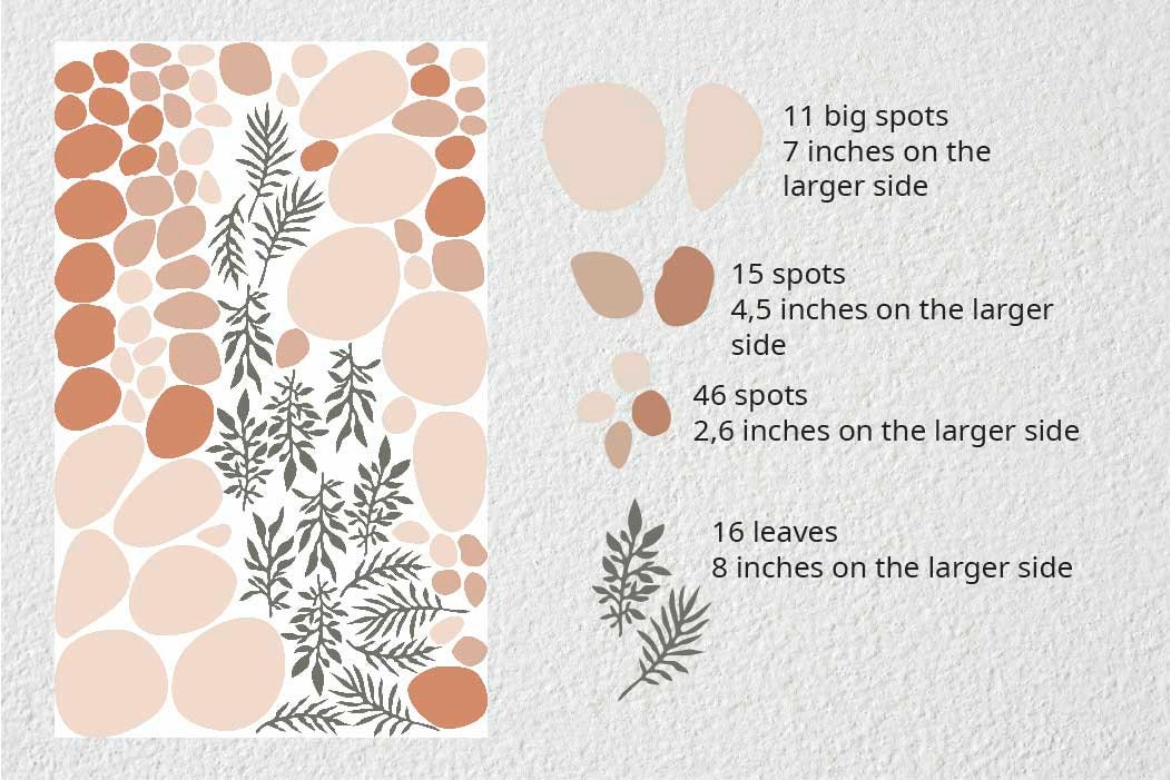 Spots Beige Boho Wall Decals Greenery Cottagecore Leaves Stickers Polka Dots, LF221