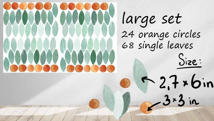 Green Leaf Wall Decals Stickers Oranges,  LF004