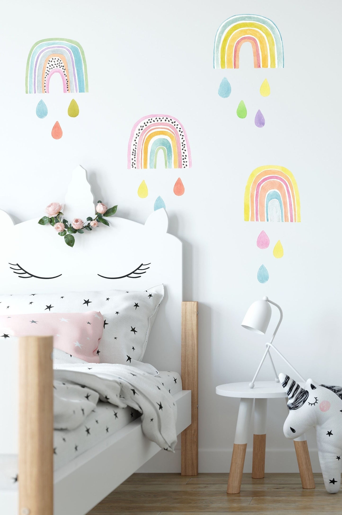 Rainbow wall decals Raindrops stickers Watercolor,  LF007