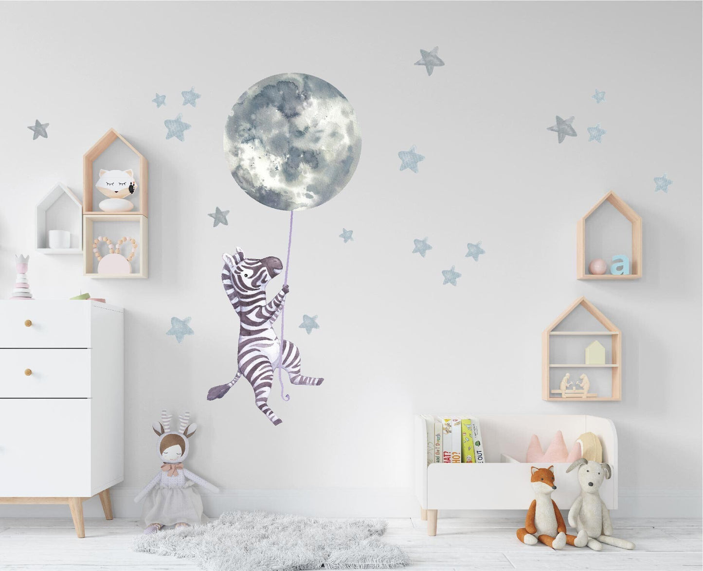 Zebra Wall Decal Moon and Stars Stickers, LF032