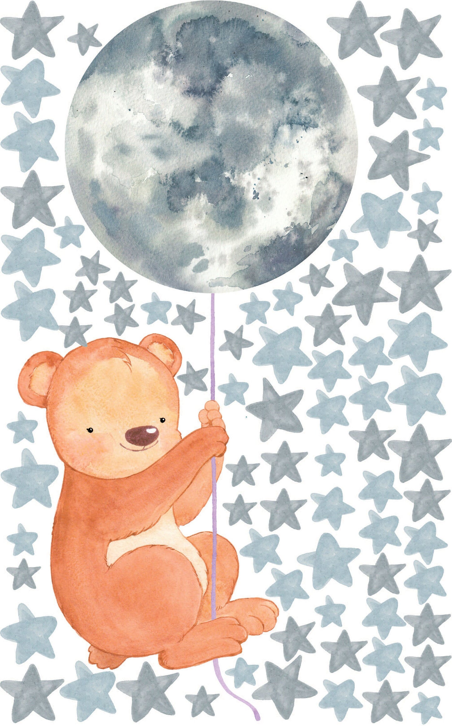 Bear Wall Decal Moon Stars Stickers, LF033