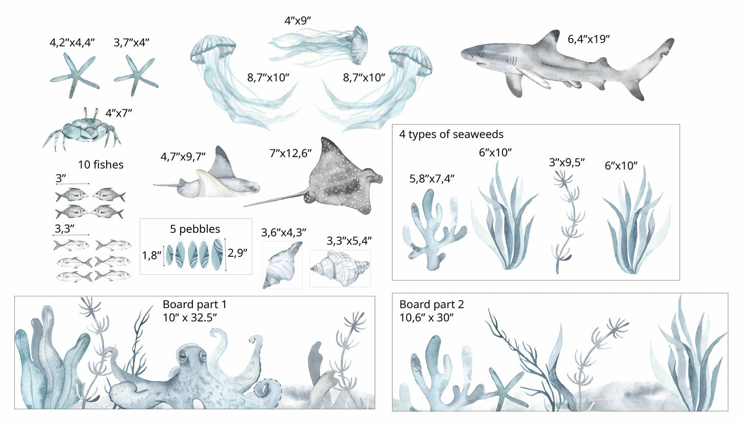 Ocean Animals Wall Decal Sea Nautical Stickers , LF047