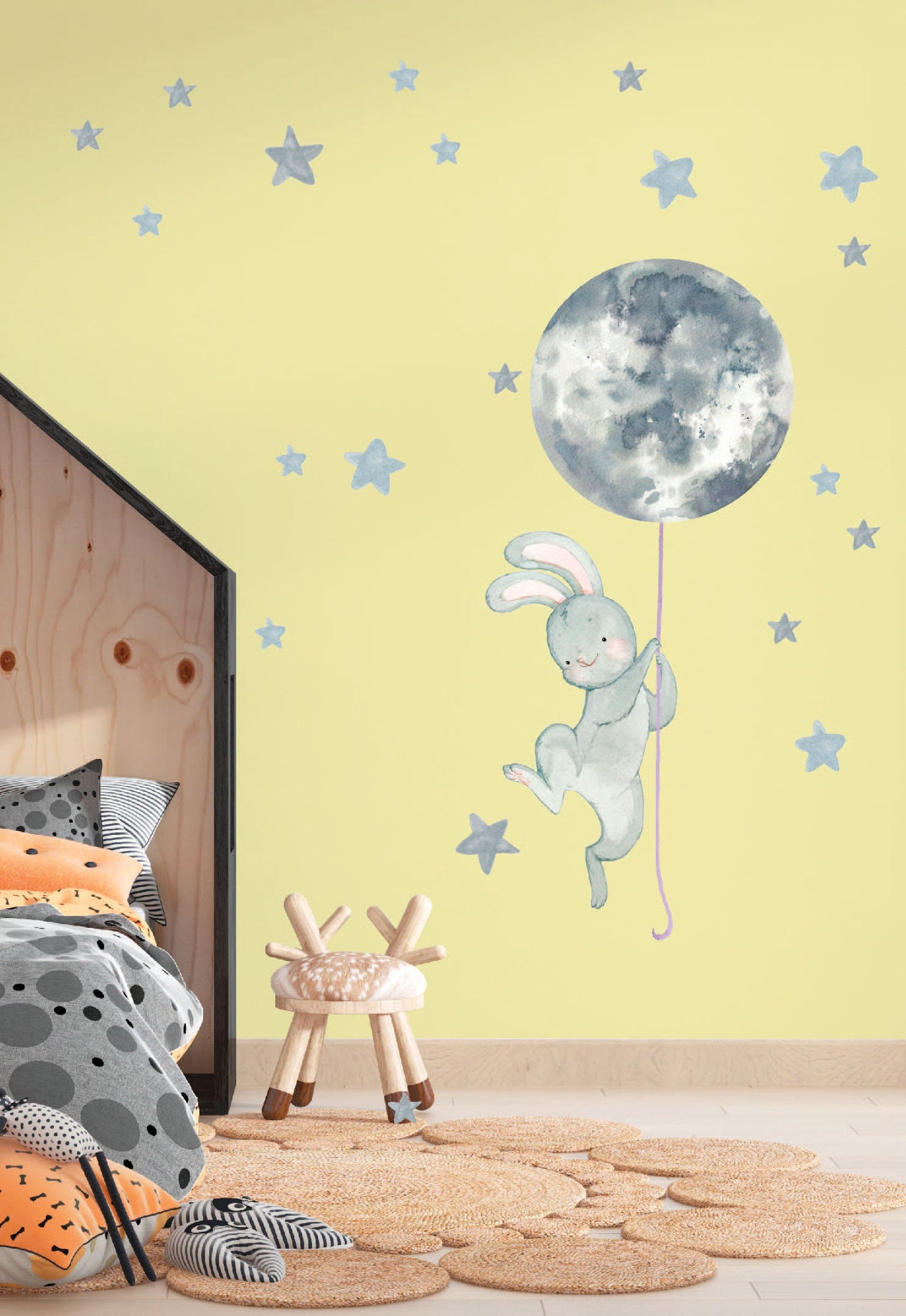 Bunny Wall Decals Moon Stars Stickers, LF062