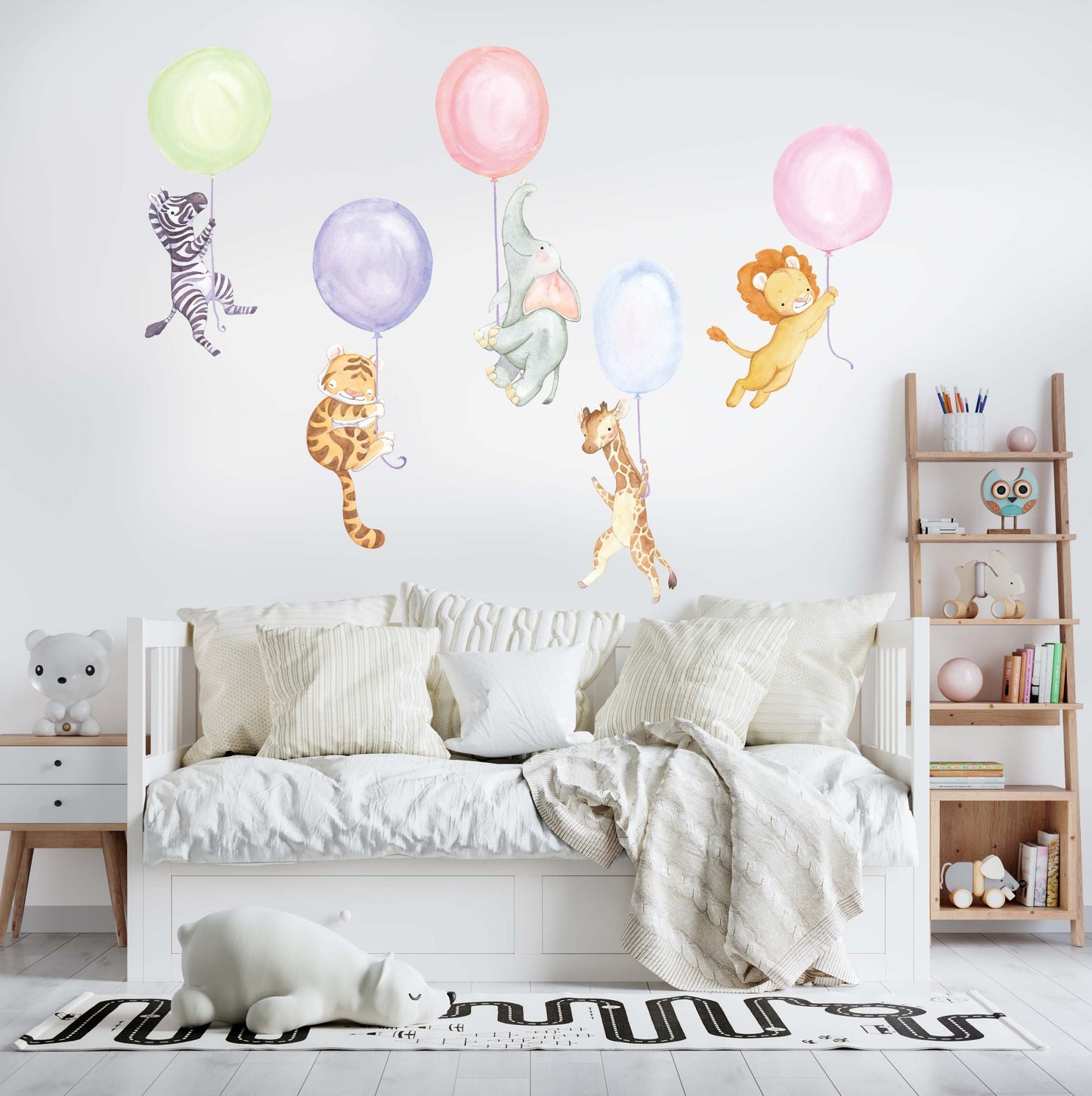 Safari Animals Nursery Wall Decals Color Balloons Stickers, LF067