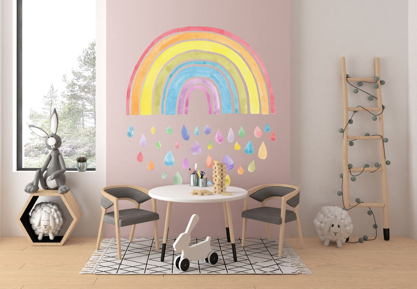Rainbow Wall Decals Watercolor Color Drops Stickers, LF075