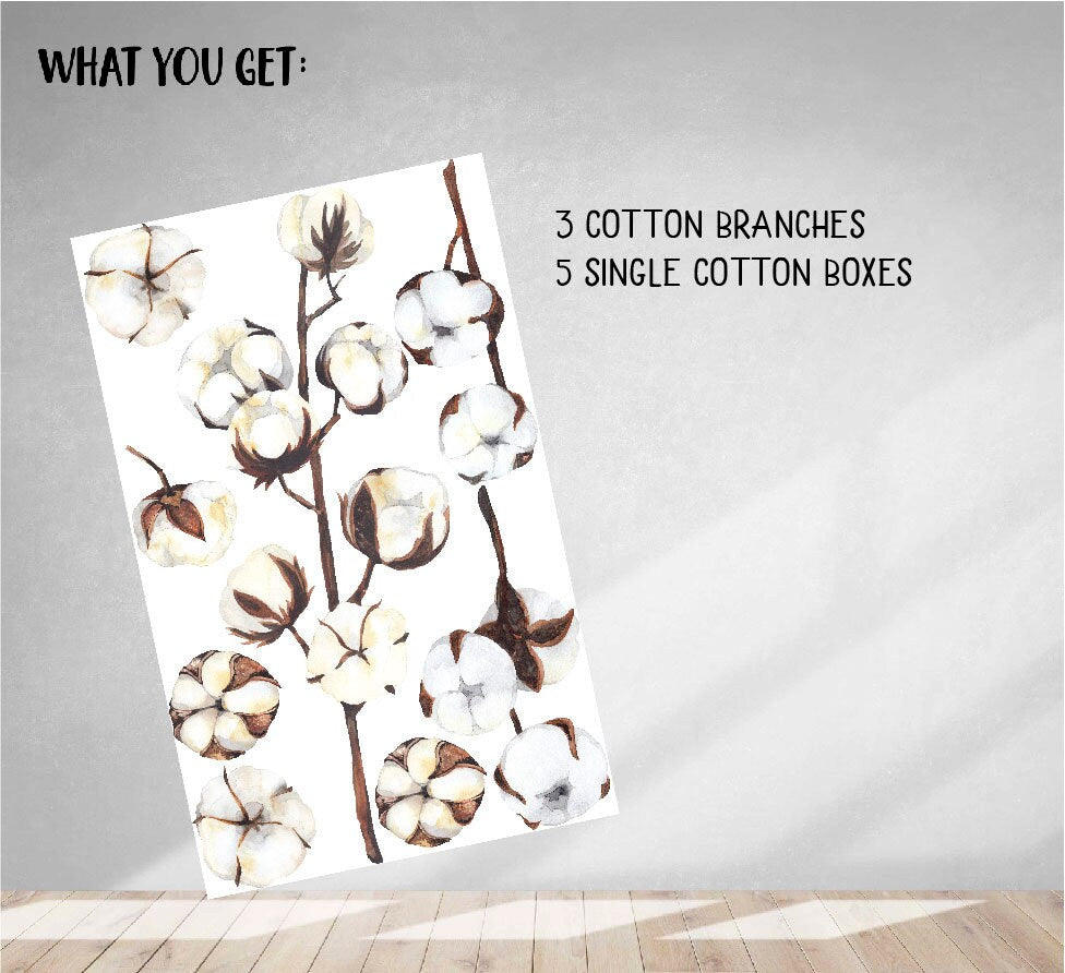 Cotton Wall Decals Watercolor Flowers Leaves Boho Room Decoration, LF078