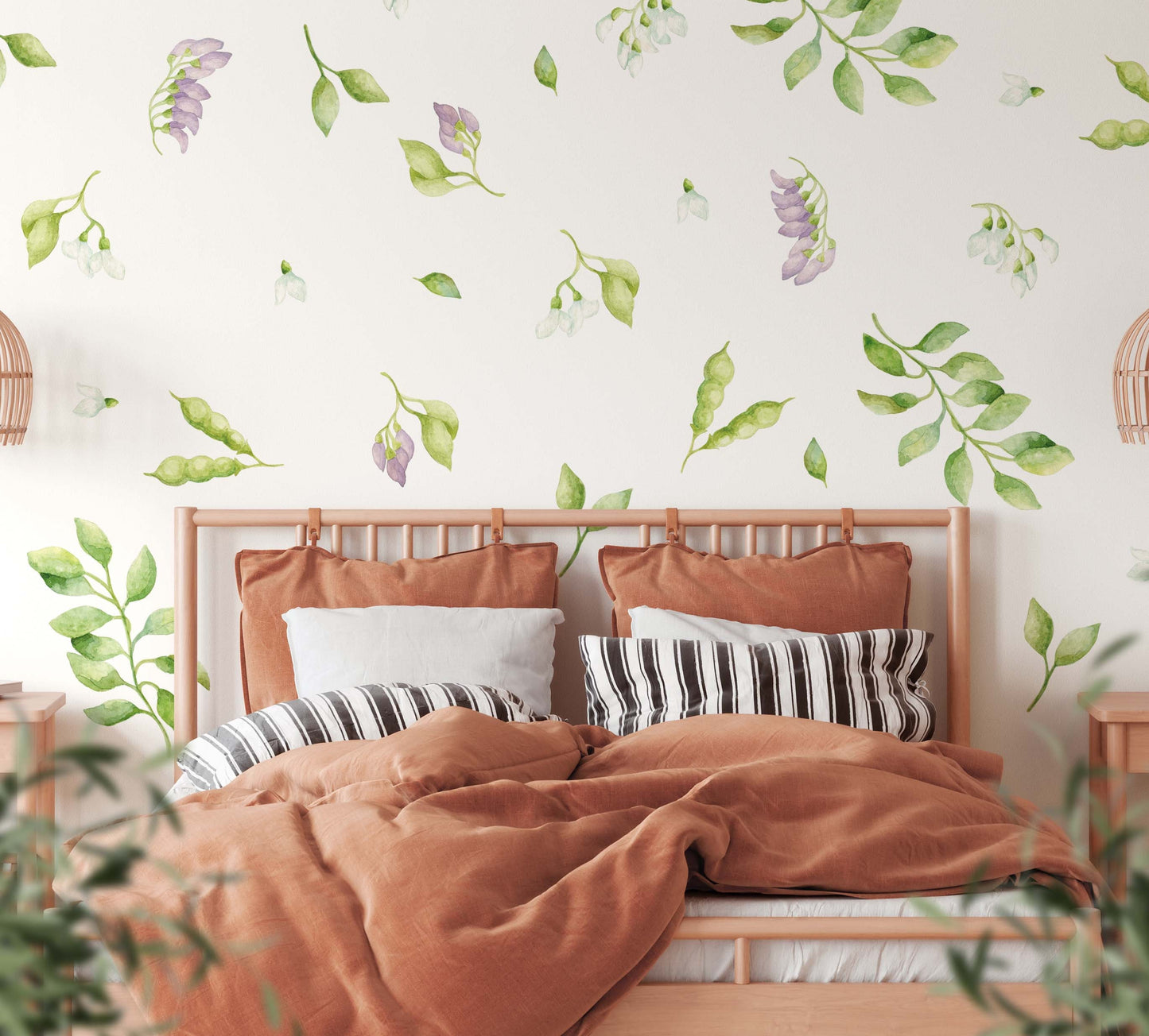 Botanical Leaves Wall Decals Flowers Stickers Acacia Greenery, LF114