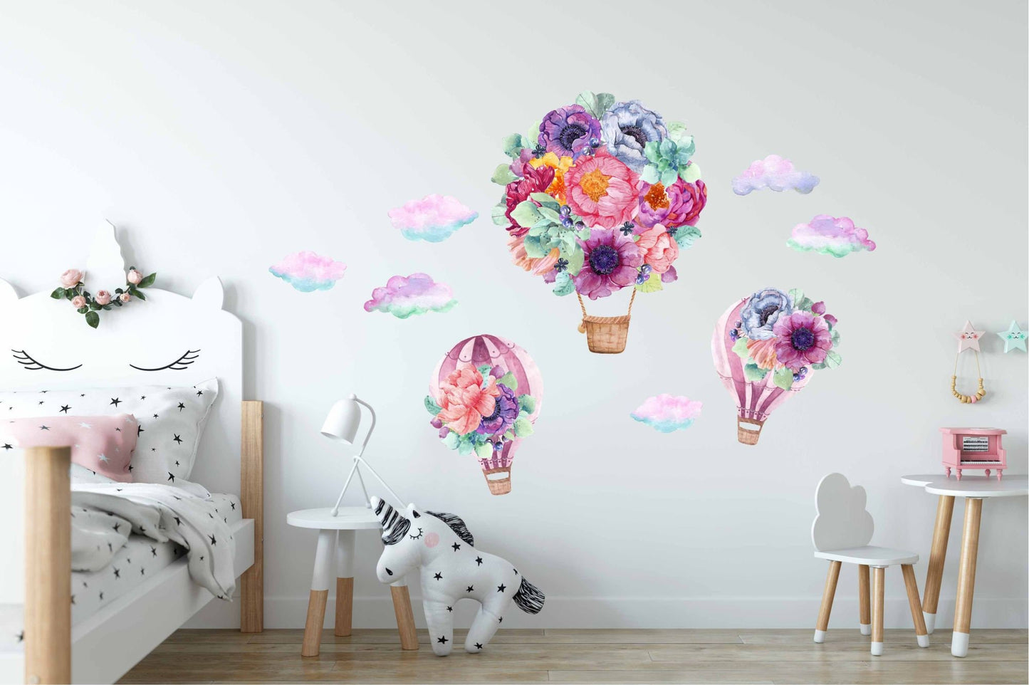 Hot Air Balloon Wall Decals Watercolor Flower Stickers, LF118