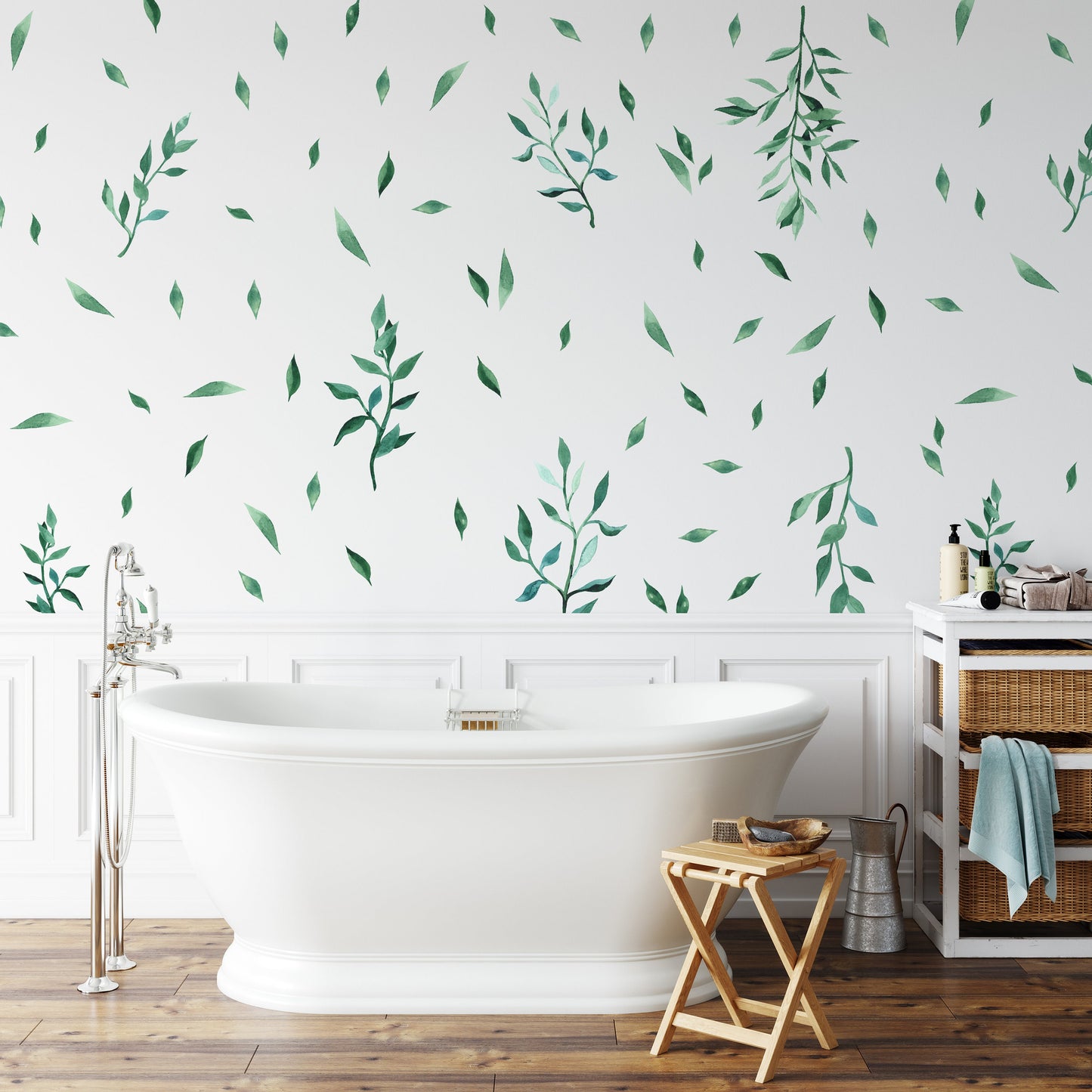 Greenery Wall Decals Watercolor Sticker Green Leaves Room Decor Stickers, LF145