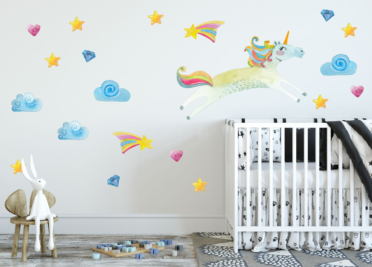 Unicorn Fabric Wall Decal Rainbow Kids Room Decor girls nursery stickers, LF146