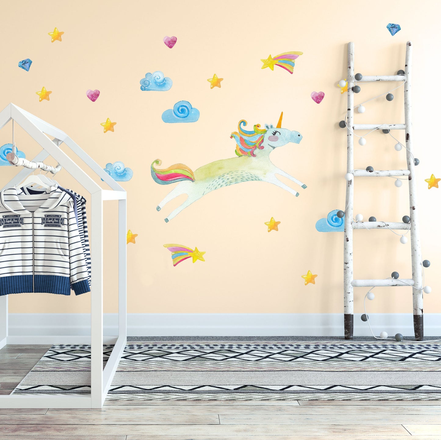 Unicorn Fabric Wall Decal Rainbow Kids Room Decor girls nursery stickers, LF146
