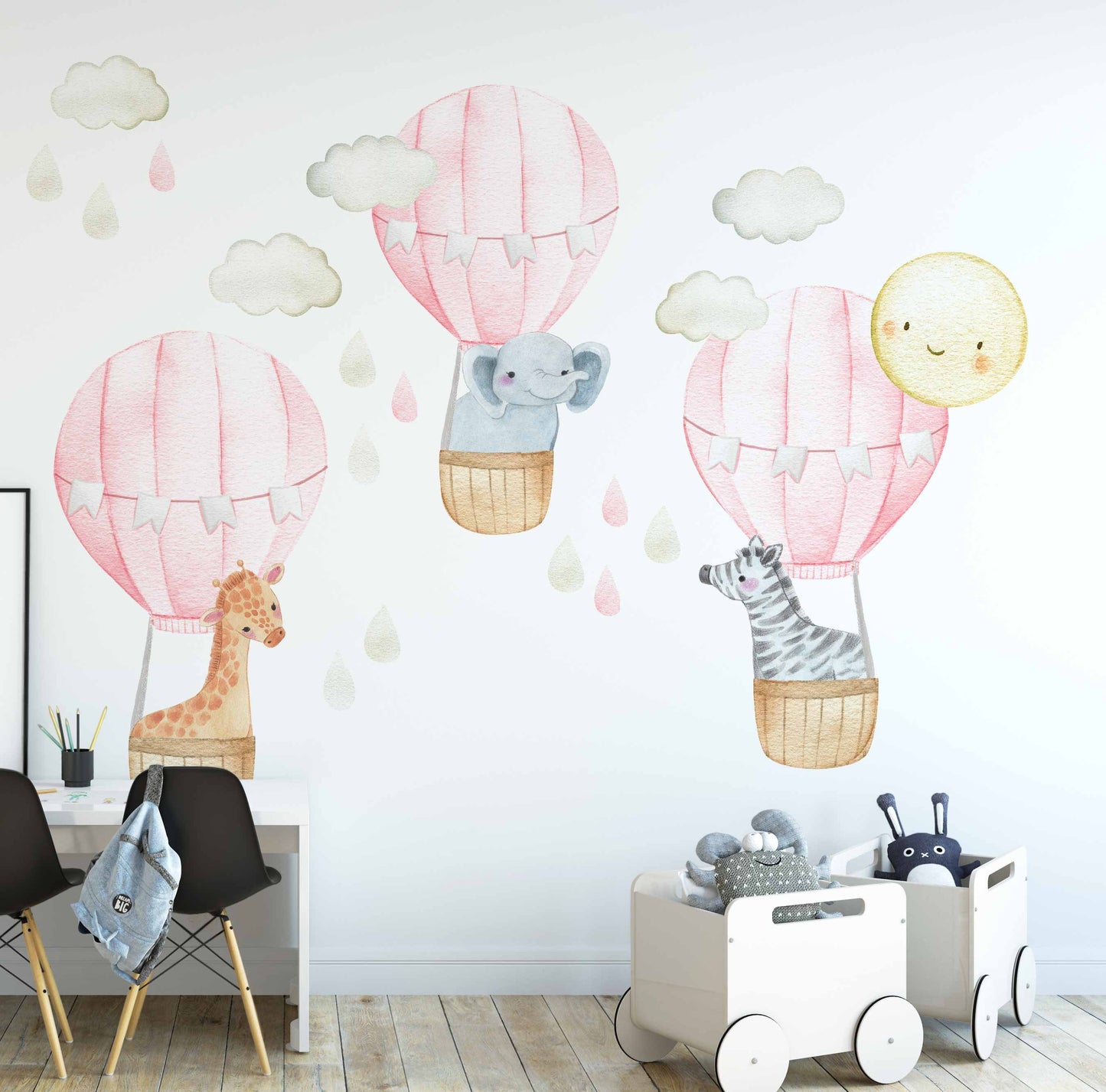 Pink Hot Air Balloon Wall Decal Nursery Decor Safari Animals LF166