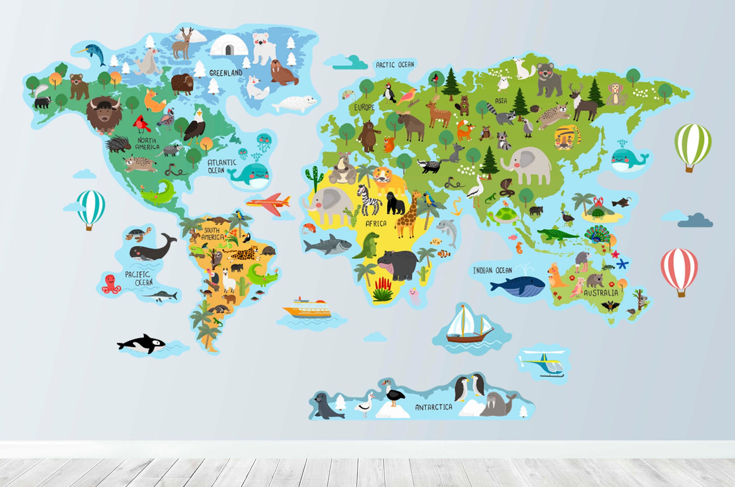 World Map wall decal  Sticker Animals, LF181