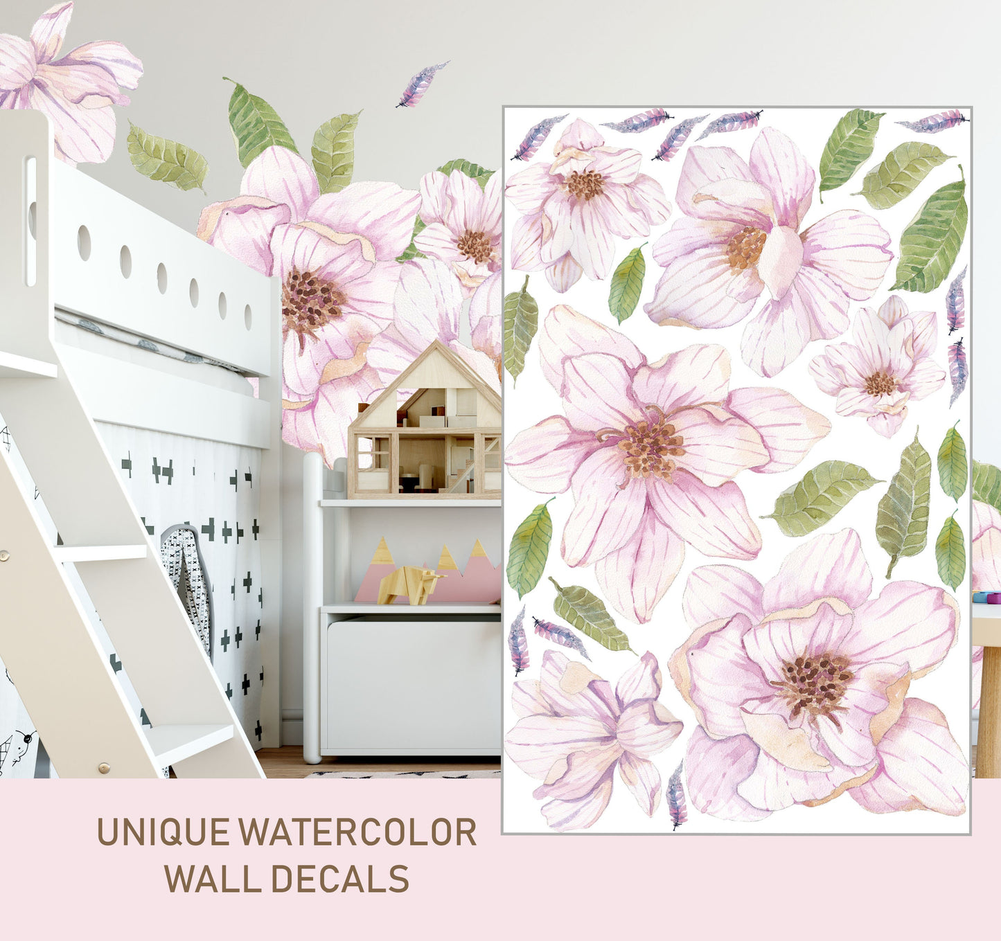Magnolia wall Decals Pink Flowers stickers Rose Peony , LF199