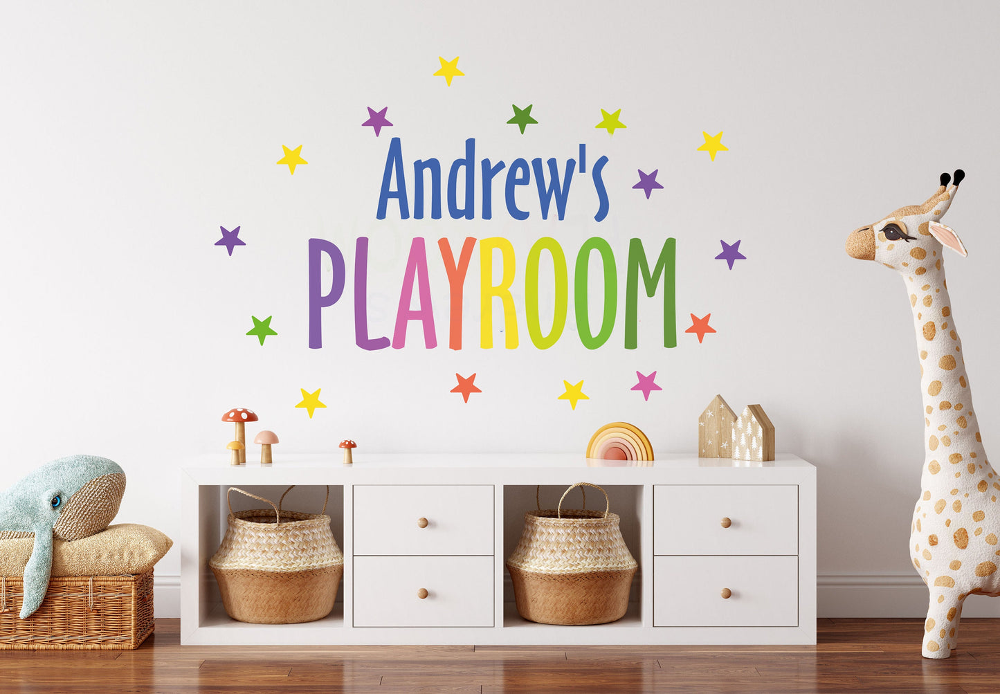 Personalized Names Rainbow Wall Decals Playroom Stickers Stars Polka Dots, KL 0021