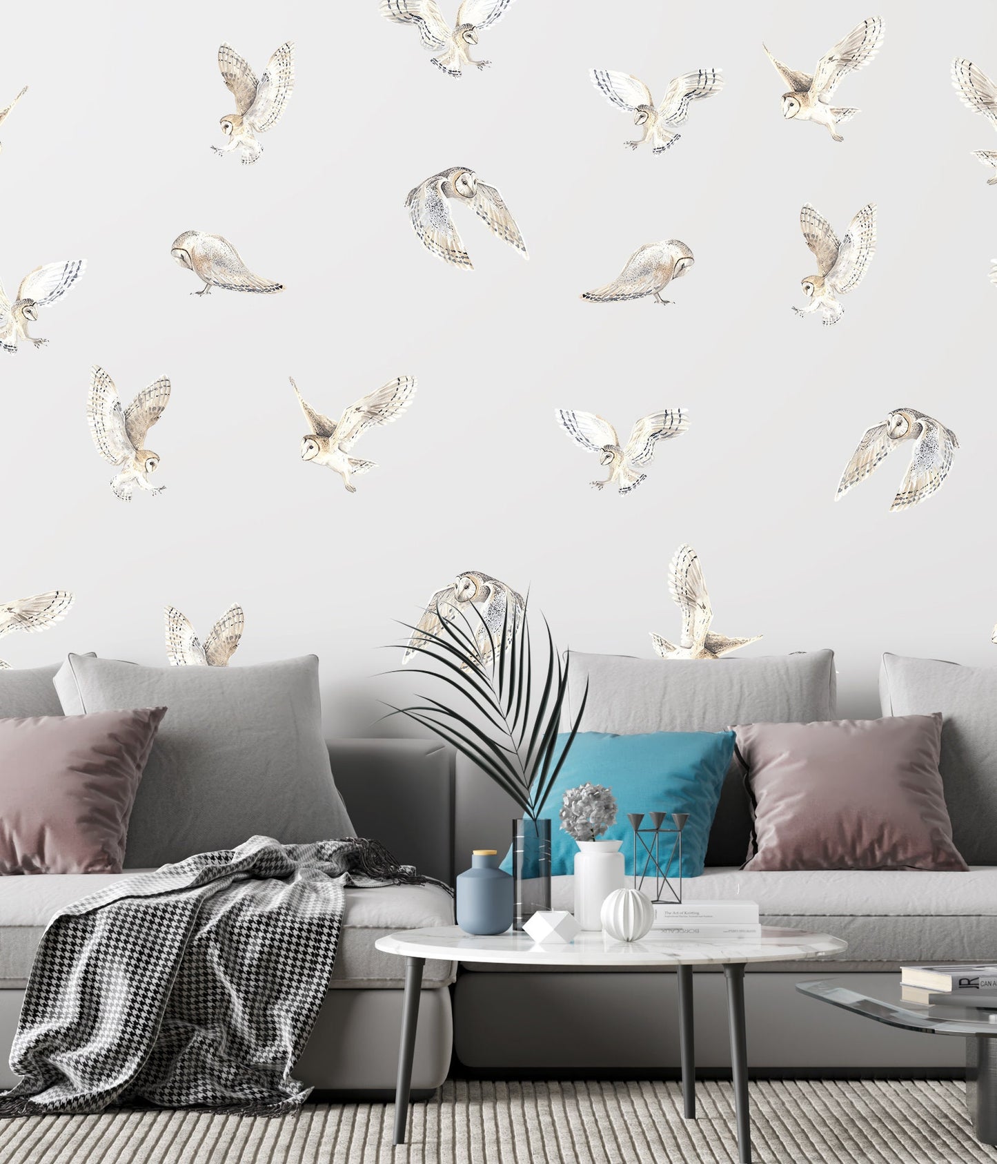Owl Wall Decals Watercolor White Birds Stickers, LF202