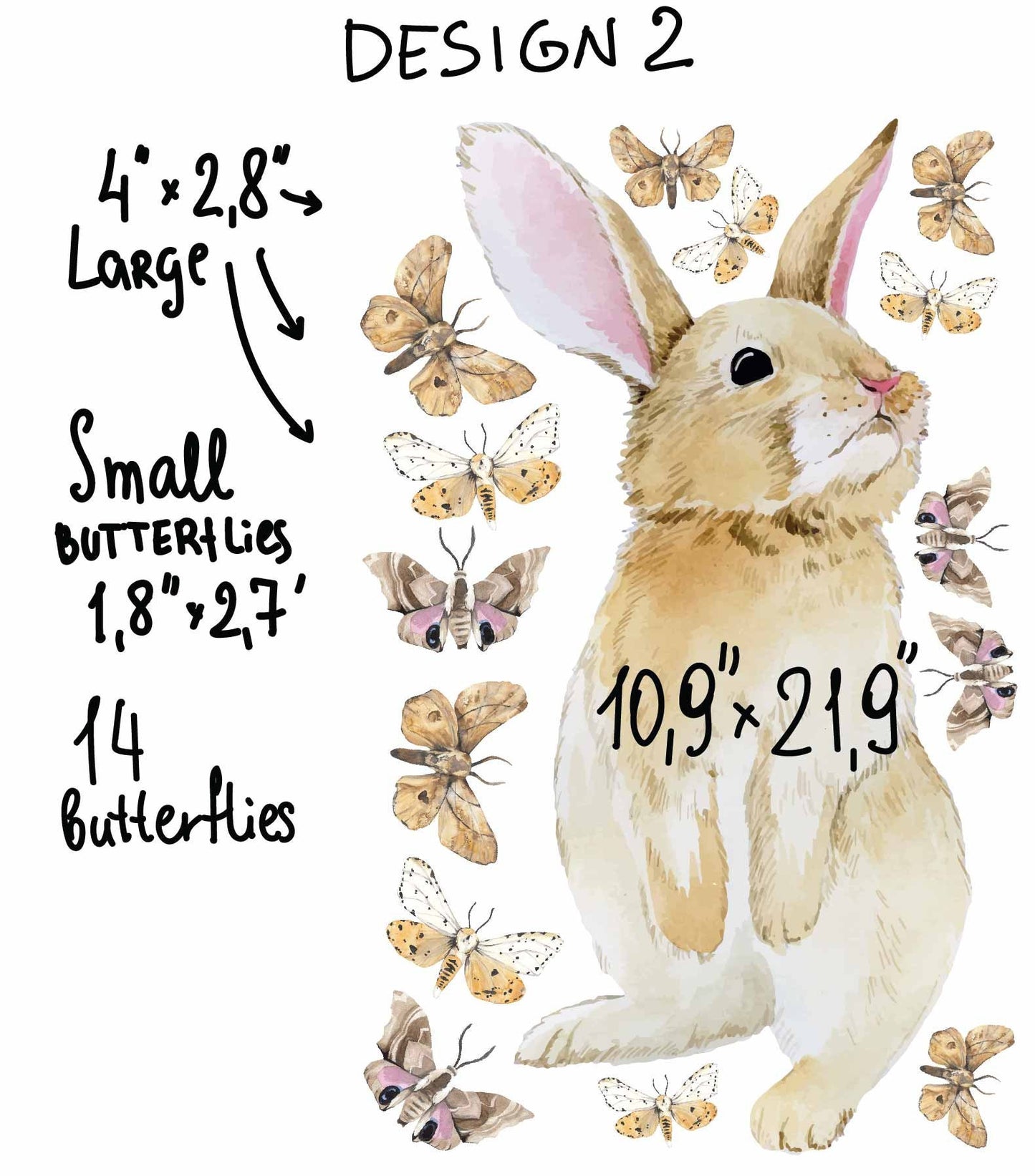 Bunny Wall Decal Rabbit Butterfly Sticker, LF259