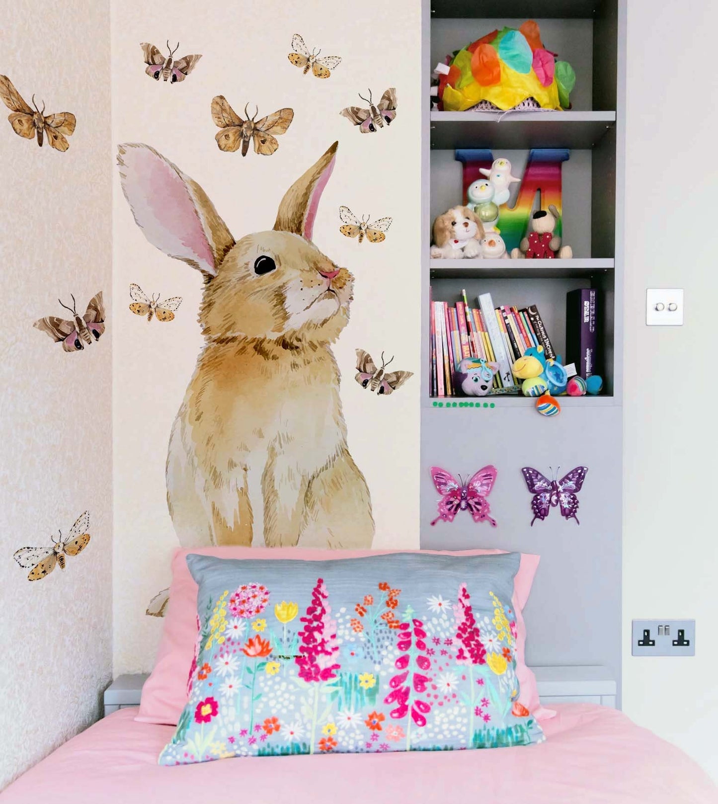 Large Bunny Wall Decal Rabbit Butterfly Sticker, LF271