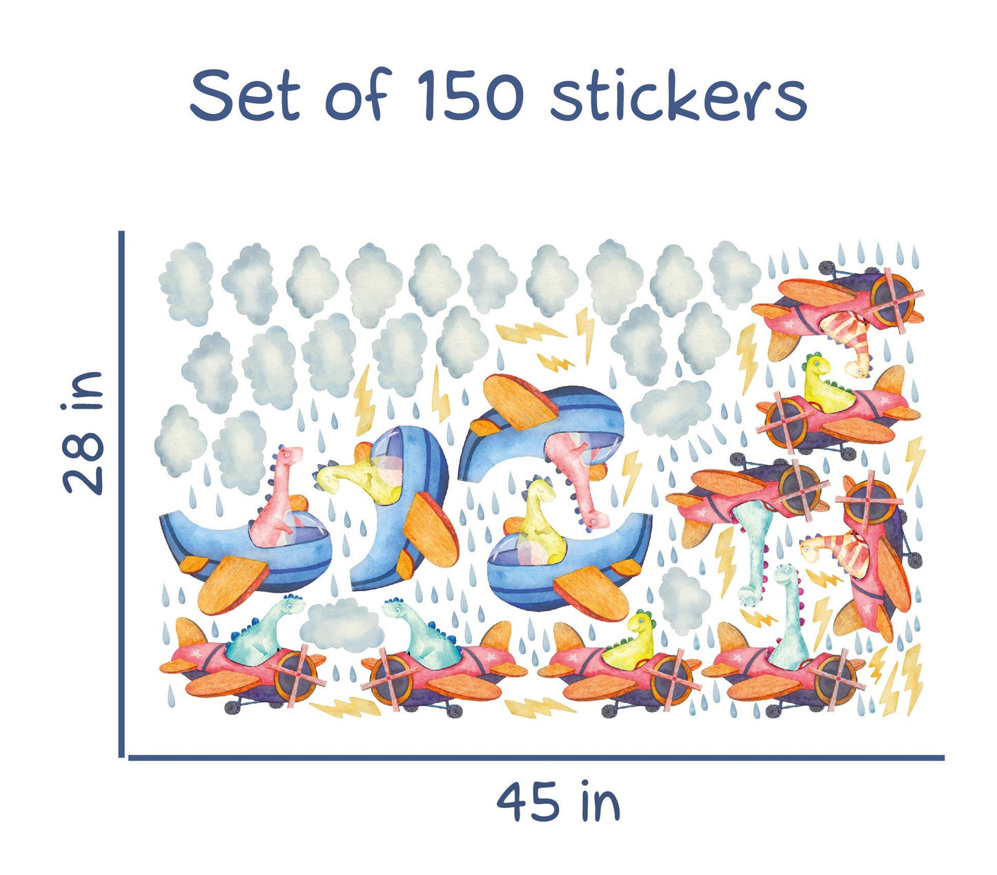 Dinosaurs Wall Stickers airplanes Decals clouds raindrops, KL 0028