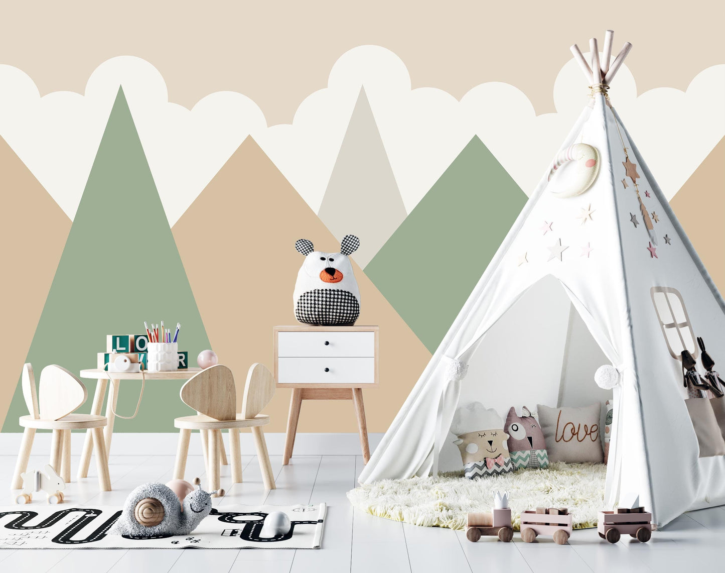 Removable Peel and Stick Wallpaper Mountains Geometric Nursery Wall Paper Wall Murals, KL0040