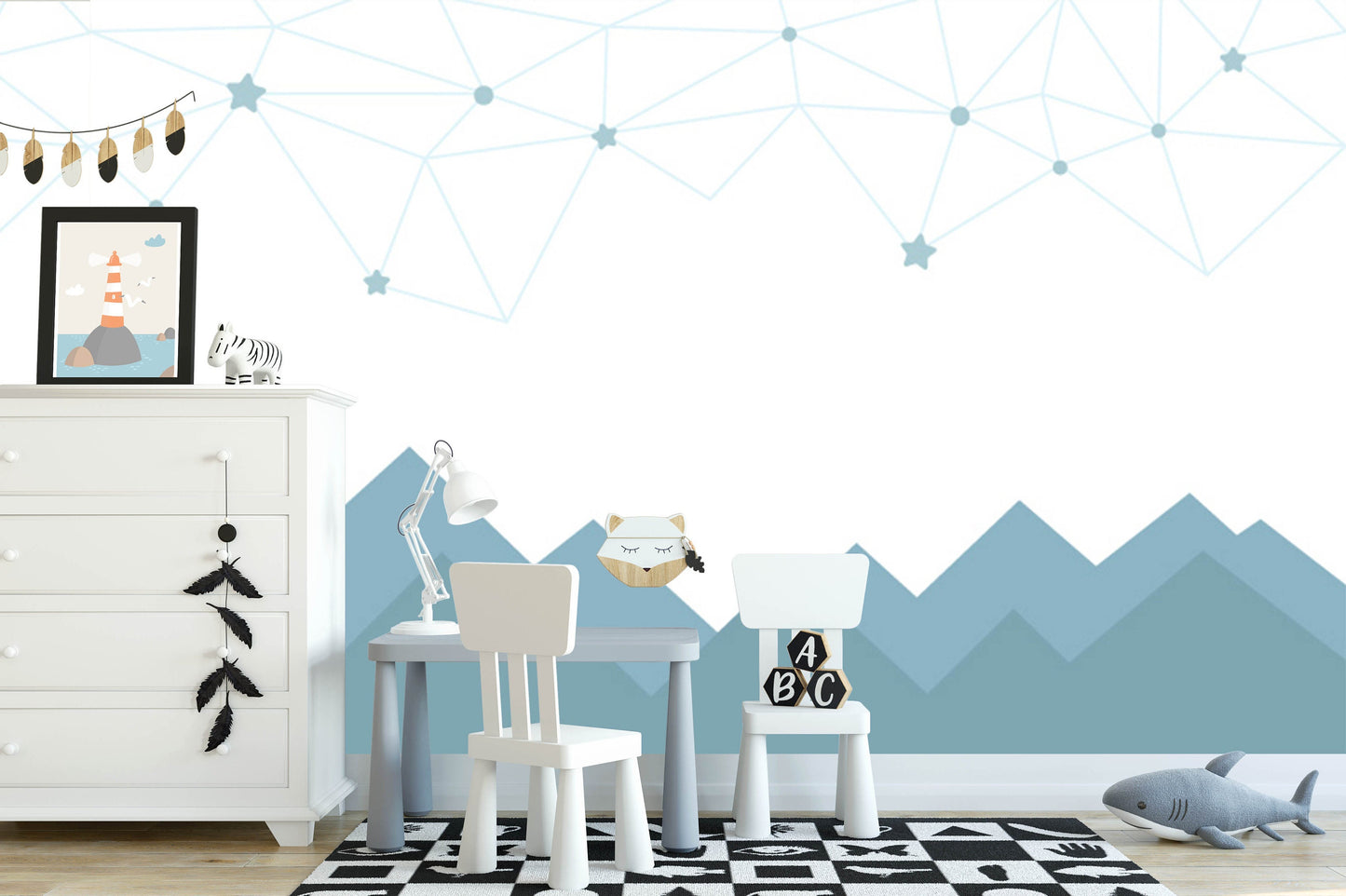 Removable Peel and Stick Wallpaper Mountains Geometric Sky Nursery Wall Paper Wall Murals, KL0041