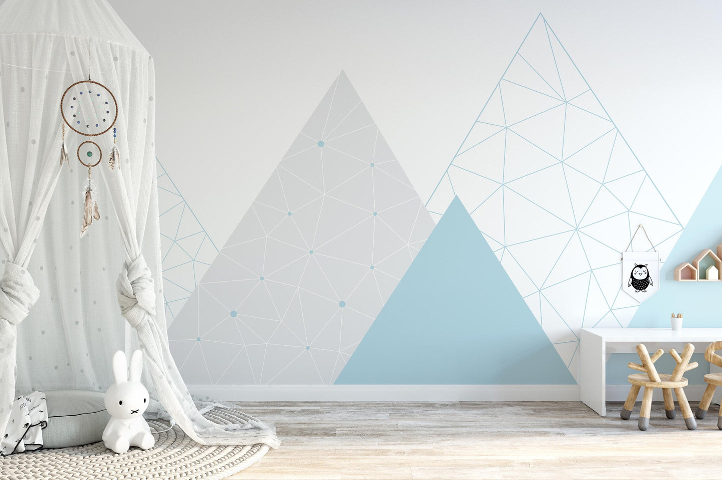 Removable Peel and Stick Wallpaper Geometric Mountains Nursery Wall Paper Wall Murals, KL0043