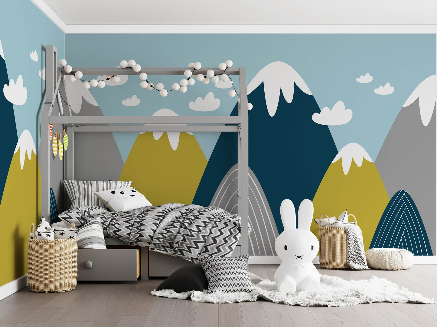 Removable Peel and Stick Wallpaper Mountains Clouds Sky Nursery Wall Paper Wall Murals, KL0044