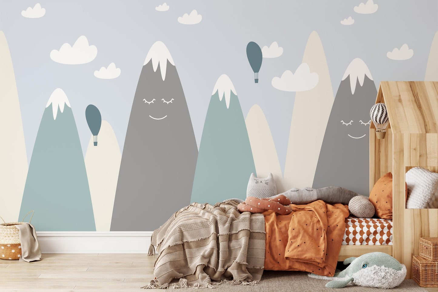 Removable Peel and Stick Wallpaper Funny Mountains Sky Nursery Wall Paper Wall Murals, KL0047