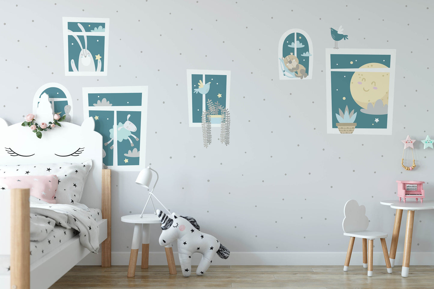 Removable Peel and Stick Wallpaper Windows Night Sky  Nursery Wall Paper Wall Murals, KL0053