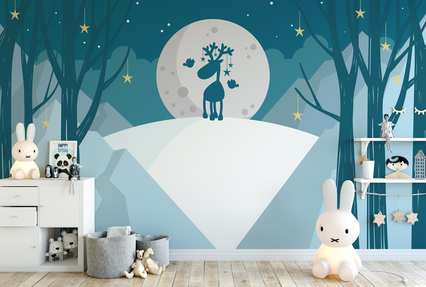 Removable Peel and Stick Wallpaper Forest Trees Deer Wall Paper Wall Murals, KL0057