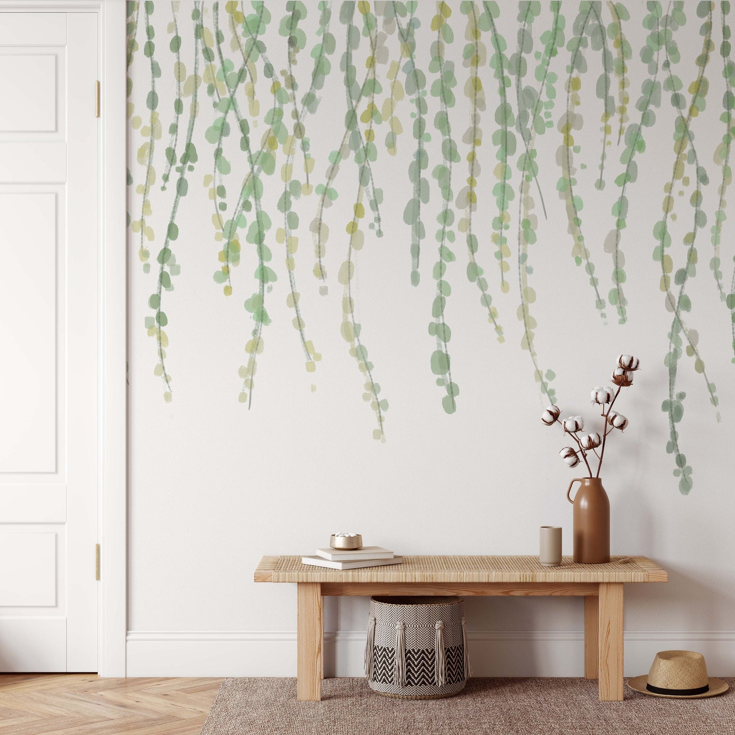 Watercolor Greenery Wallpaper Removable Leaves liana Peel and Stick Wall paper, WL011